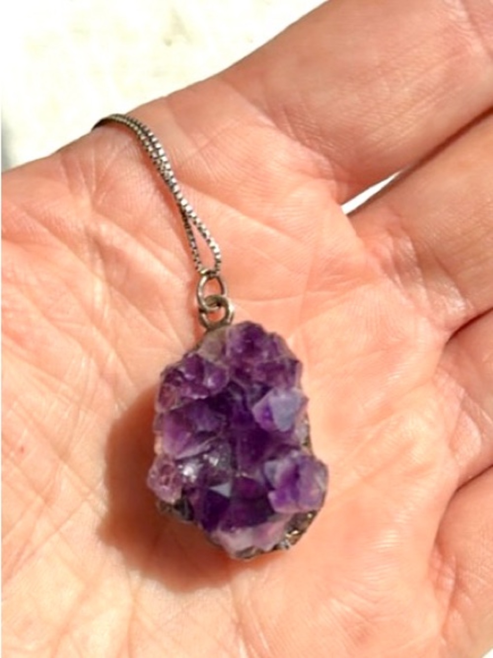 Amethyst Cluster Pendant Necklace - Purple Gemstone